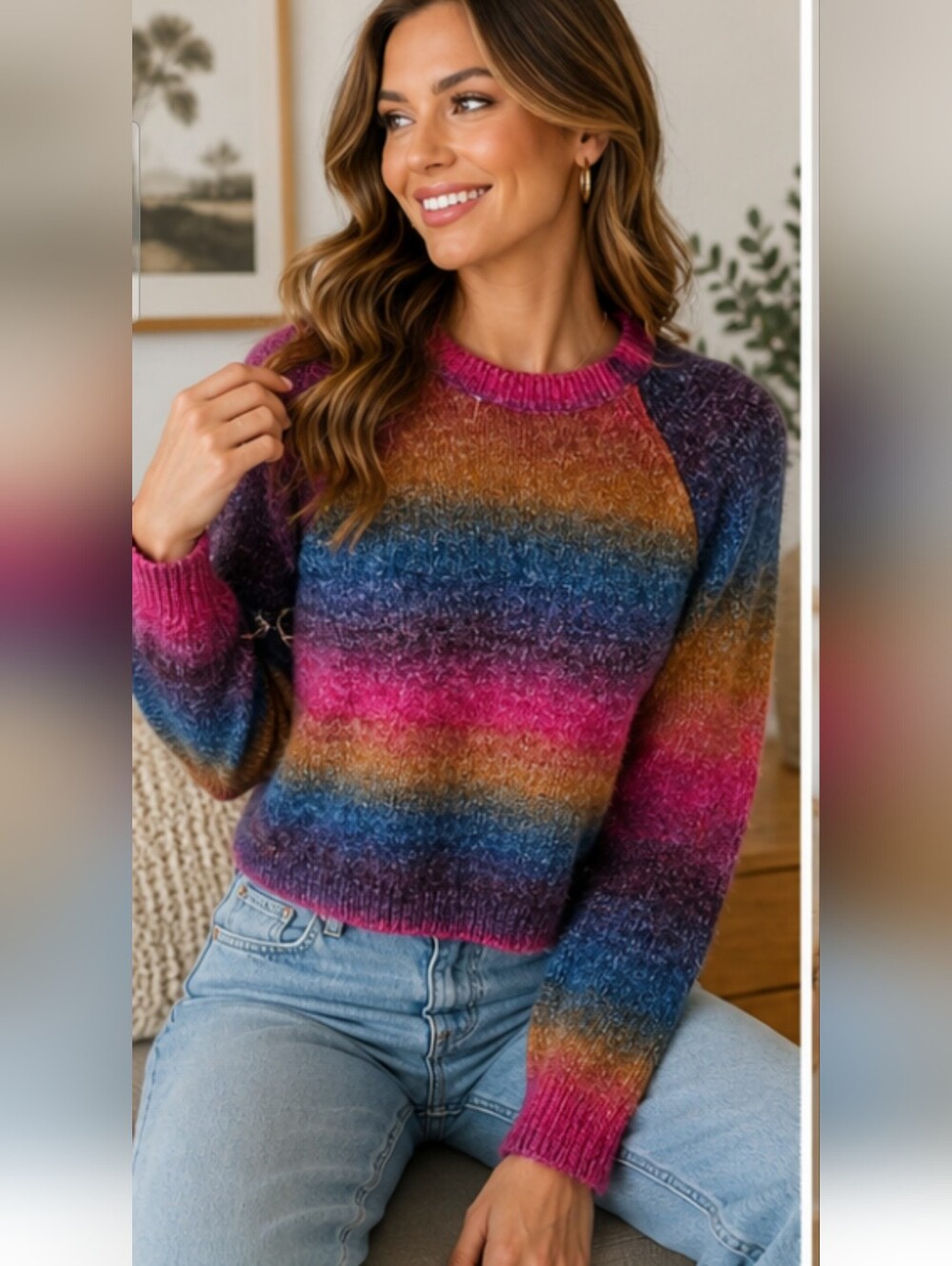 BB Dakota Rainbow Stripe Fuzzy Knit Sweater NWT Size XS